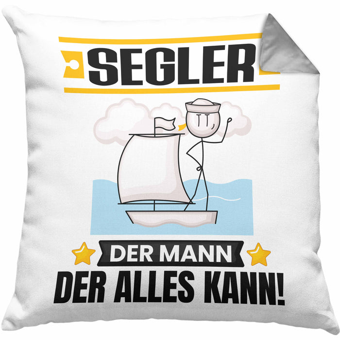 Segler Kissen mit Füllung 40x40 Geschenk für Segler Der Mann Der Alles Kann Geschenkidee zum Geburtstag (Grau) Grau Trendation