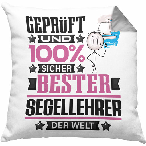 Segellehrer Geschenk Lustiger Spruch für Segellehrer Geschenkidee Bester Segellehrer Der WeltKissen mit Füllung 40x40 (Grau) Grau Trendation