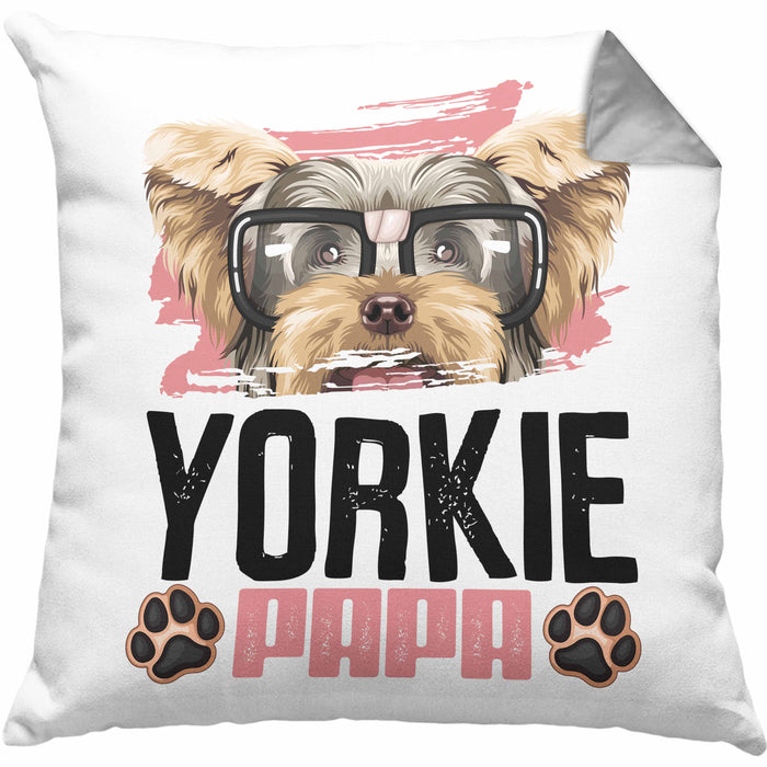 Yorkie Papa Besitzer Kissen mit Füllung 40x40 Geschenk Lustiger Spruch Geschenkidee Yorkie Liebhaber (Grau) Grau Trendation