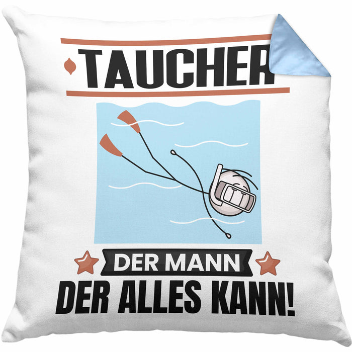 Taucher Kissen mit Füllung 40x40 Geschenk für Taucher Der Mann Der Alles Kann Geschenkidee zum Geburtstag (Grau) Blau Trendation