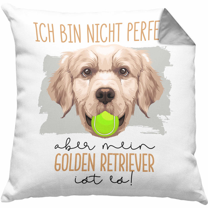 Golden Retriever Besitzer Kissen mit Füllung 40x40 Geschenk Lustiger Spruch Geschenkidee Besitzerin Ich Bin Nicht toll Aber Mein Golden Retriever Ist Es (Grau) Grau Trendation