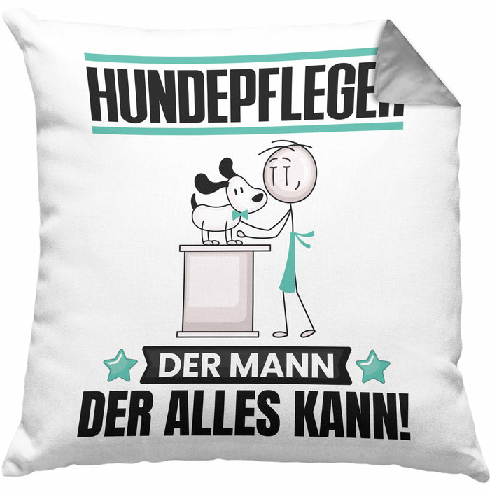 Hundepfleger Kissen mit Füllung 40x40 Geschenk für Hundepfleger Der Mann Der Alles Kann Geschenkidee zum Geburtstag (Grau) Grau Trendation