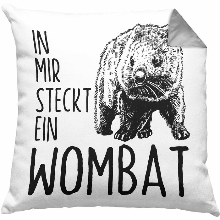 Wombat Kissen mit Füllung 40x40 Geschenk für Wombat Liebhaber In Mir Steckt Ein Wombat (Grau) Grau Trendation