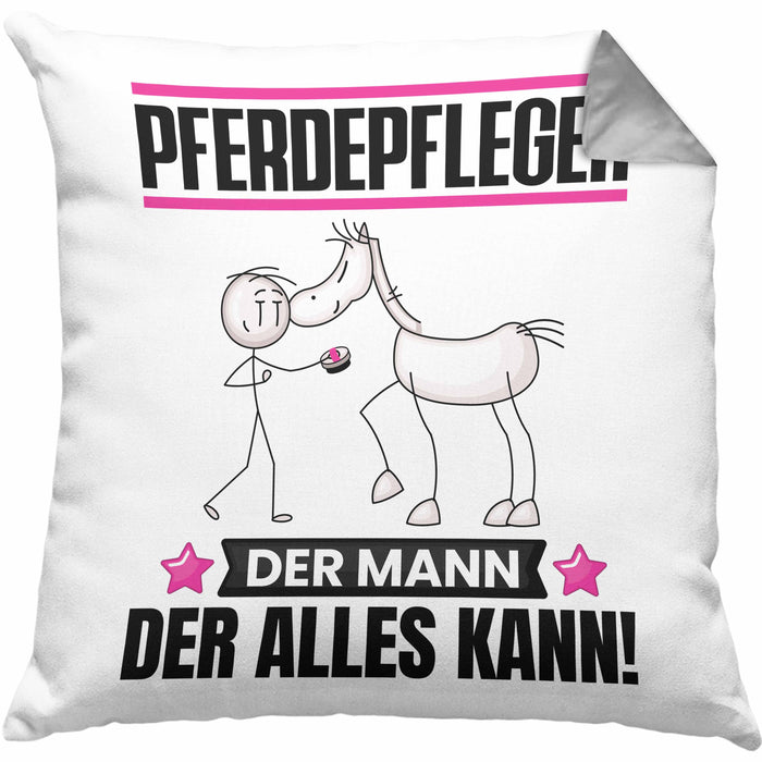 Pferdepfleger Kissen mit Füllung 40x40 Geschenk für Pferdepfleger Der Mann Der Alles Kann Geschenkidee zum Geburtstag (Grau) Grau Trendation