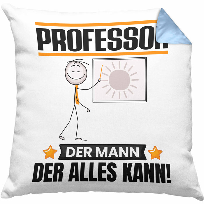 Professor Kissen mit Füllung 40x40 Geschenk für Professor Der Mann Der Alles Kann Geschenkidee zum Geburtstag (Grau) Blau Trendation