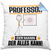 Professor Kissen mit Füllung 40x40 Geschenk für Professor Der Mann Der Alles Kann Geschenkidee zum Geburtstag (Grau) Blau Trendation