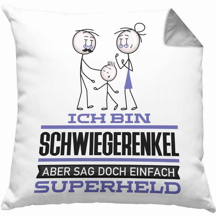 Schwiegerenkel Geschenk Kissen mit Füllung 40x40 Ich Bin Schwiegerenkel Aber Sag Doch Einfach Superheld Lustige Geschenkdiee für Schwiegerenkel (Grau) Grau Trendation