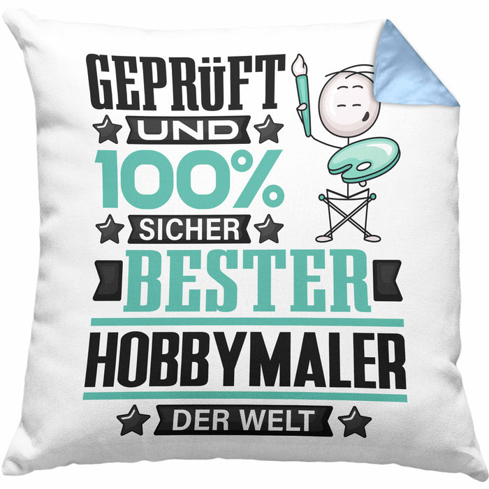 Hobbymaler Geschenk Lustiger Spruch für Hobbymaler Geschenkidee Bester Hobbymaler Der WeltKissen mit Füllung 40x40 (Grau) Blau Trendation