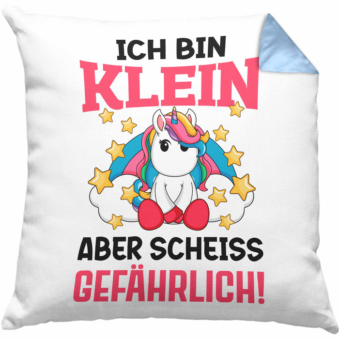 Klein Aber Sch Gefährlich Lustige Einhorn Kissen mit Füllung 40x40 mit Spruch Geschenkidee Einhornfans (Grau) Blau Trendation