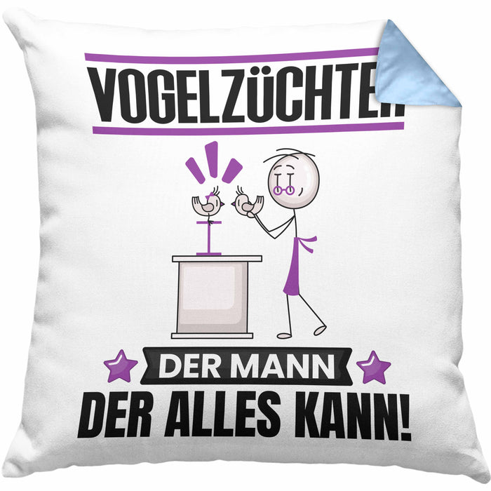 Vogelzüchter Kissen mit Füllung 40x40 Geschenk für Vogelzüchter Der Mann Der Alles Kann Geschenkidee zum Geburtstag (Grau) Blau Trendation