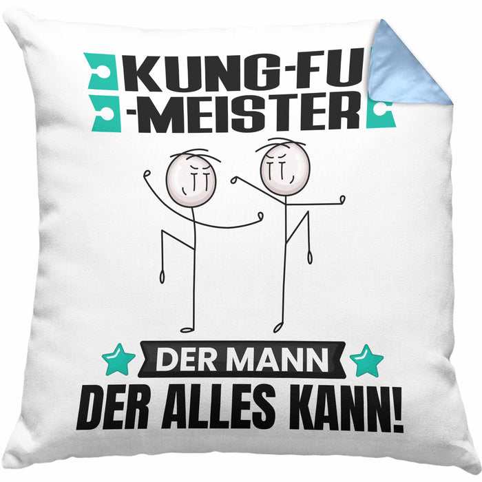 Kung-Fu-Meister Kissen mit Füllung 40x40 Geschenk für Kung-Fu-Meister Der Mann Der Alles Kann Geschenkidee zum Geburtstag (Grau) Blau Trendation
