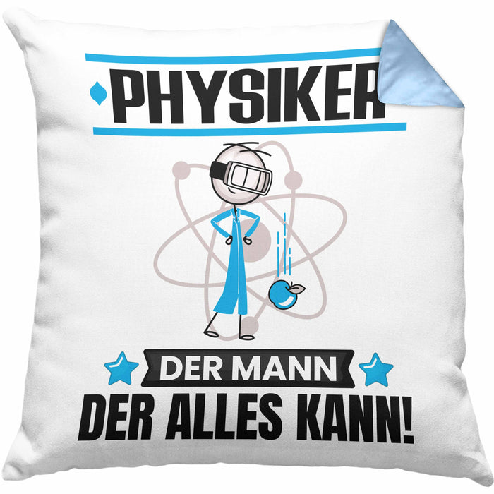 Physiker Kissen mit Füllung 40x40 Geschenk für Physiker Der Mann Der Alles Kann Geschenkidee zum Geburtstag (Grau) Blau Trendation