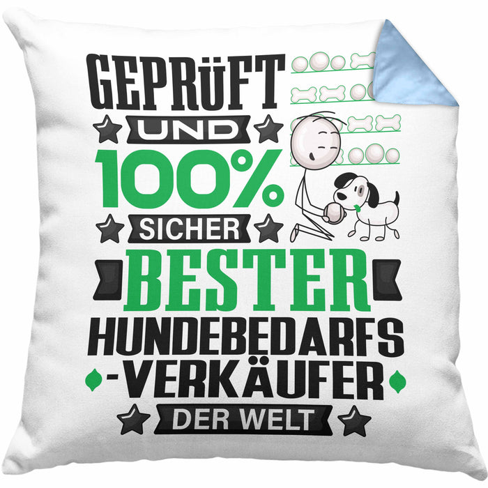 Hundebedarfsverkäufer Geschenk Lustiger Spruch für Hundebedarfsverkäufer Geschenkidee Bester Hundebedarfsverkäufer Der WeltKissen mit Füllung 40x40 (Grau) Blau Trendation