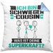 Schwiegercousin Kissen mit Füllung 40x40 Geschenk für Schwiegercousin Geburtstag Lustiger Spruch Was Ist Deine Superkraft (Grau) Blau Trendation