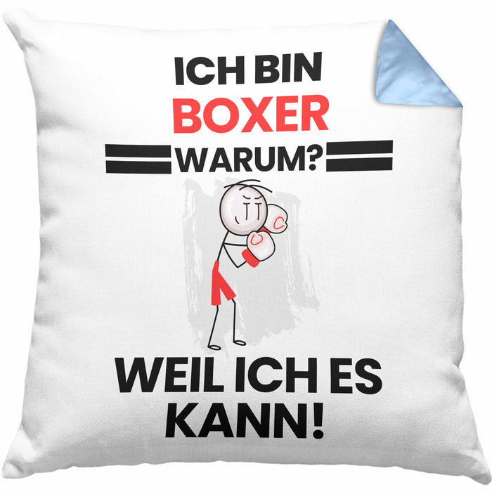 Boxer Geschenk Kissen mit Füllung 40x40 Lustiger Spruch Ich Bin Boxer Warum Weil Ich Es Kann Geschenkidee Bester Boxer Geburtstag (Grau) Blau Trendation