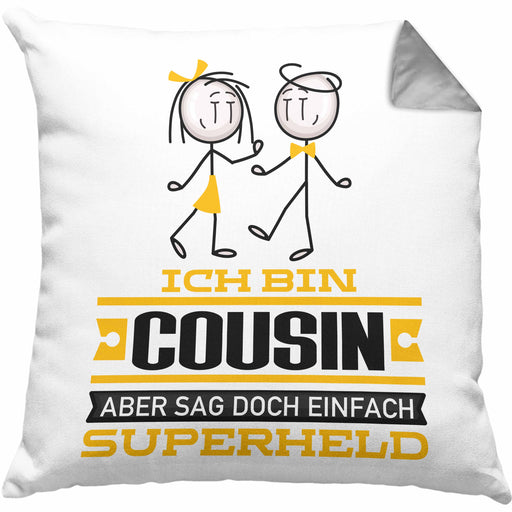 Cousin Geschenk Kissen mit Füllung 40x40 Ich Bin Cousin Aber Sag Doch Einfach Superheld Lustige Geschenkdiee für Cousin (Grau) Grau Trendation