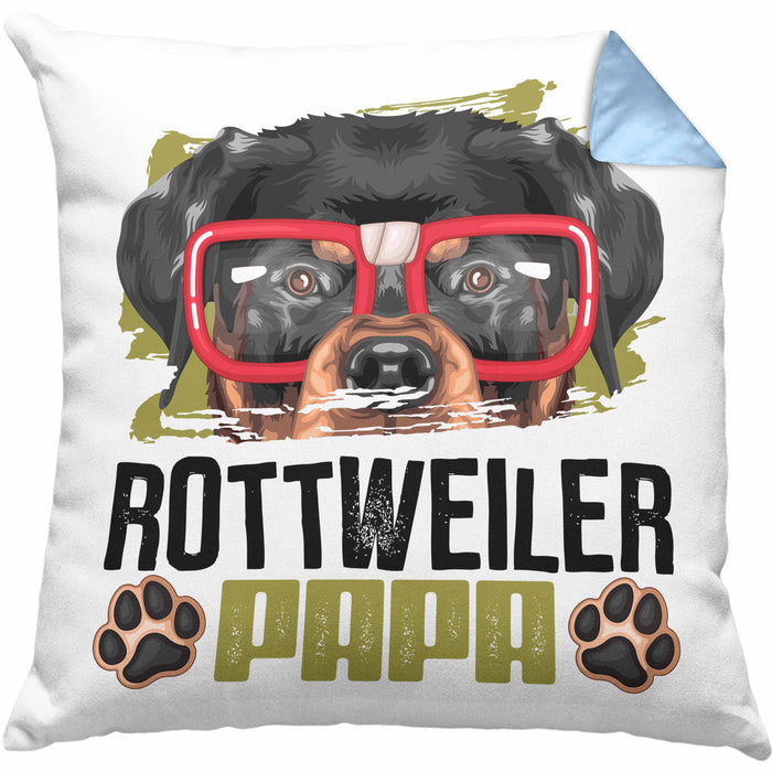 Rottweiler Papa Besitzer Kissen mit Füllung 40x40 Geschenk Lustiger Spruch Geschenkidee Rottweiler Liebhaber (Grau) Blau Trendation