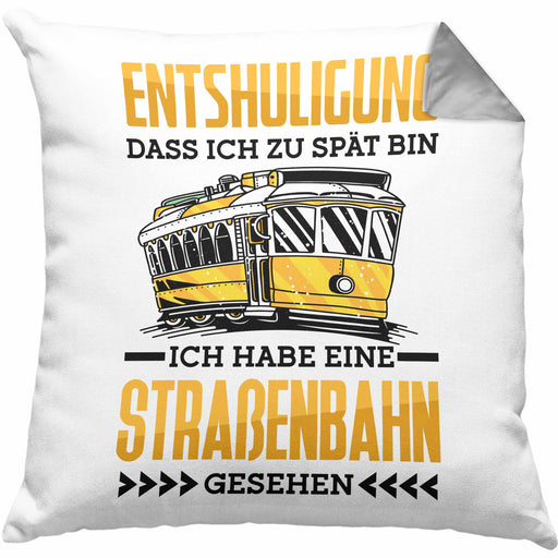 Straßenbahn Kissen mit Füllung 40x40 Geschenk Spruch Lustig Ein Leben Ohne Straßenbahn Fahrer Geschenkidee Geburtstag (Grau) Grau Trendation