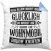 Hobby Wohnmobil Kissen mit Füllung 40x40 Geschenk für Wohnwagen Fans Geld Allein Macht Nicht Glücklich (Grau) Blau Trendation