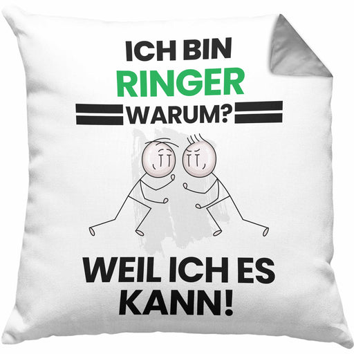 Ringer Geschenk Kissen mit Füllung 40x40 Lustiger Spruch Ich Bin Ringer Warum Weil Ich Es Kann Geschenkidee Bester Ringer Geburtstag (Grau) Grau Trendation