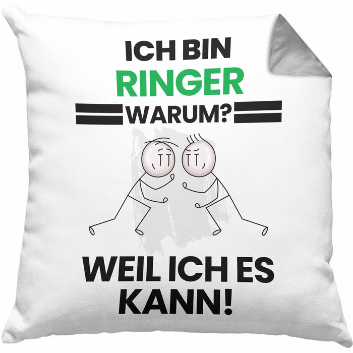 Ringer Geschenk Kissen mit Füllung 40x40 Lustiger Spruch Ich Bin Ringer Warum Weil Ich Es Kann Geschenkidee Bester Ringer Geburtstag (Grau) Grau Trendation