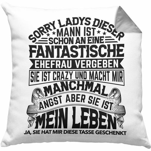 Ehemann Kissen mit Füllung 40x40 Geschenk Hochzeitstag Spaß Geschenkidee Jahrestag Sorry Ladys Dieser Mann Ist Schon An Eine Fantastische Ehefrau Vergeben (Grau) Grau Trendation
