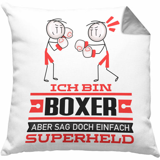 Boxer Geschenk Kissen mit Füllung 40x40 Ich Bin Boxer Aber Sag Doch Einfach Superheld Lustige Geschenkdiee für Boxer (Grau) Grau Trendation