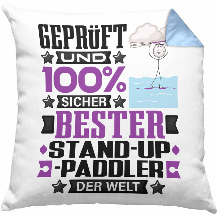 Stand-Up-Paddler Geschenk Lustiger Spruch für Stand-Up-Paddler Geschenkidee Bester Stand-Up-Paddler Der WeltKissen mit Füllung 40x40 (Grau) Blau Trendation