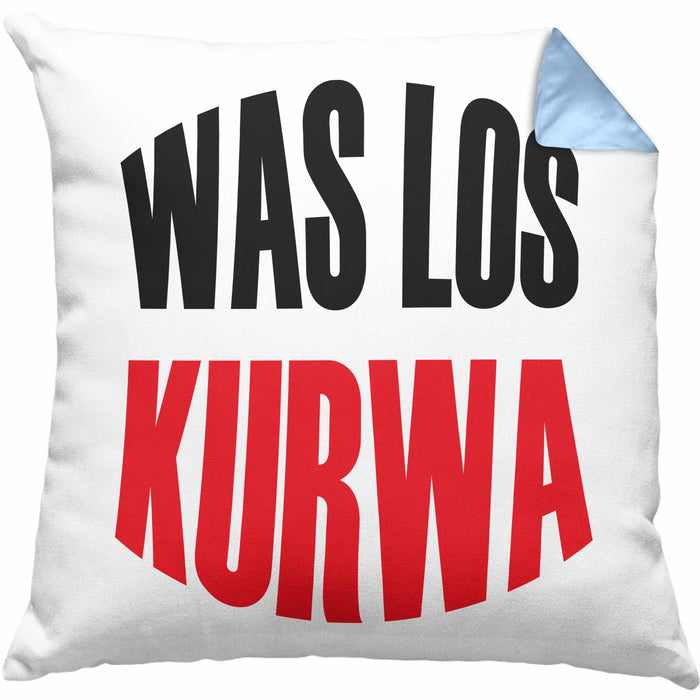 Lustige Kissen mit Füllung 40x40 Spruch "Was Los Kurwa" Polen Polnisches Geschenk (Grau) Blau Trendation