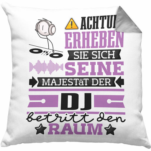 DJ Geschenk Kissen mit Füllung 40x40 Lustiger Spruch Erheben Sie Sich Der DJ Betritt den Raum (Grau) Grau Trendation