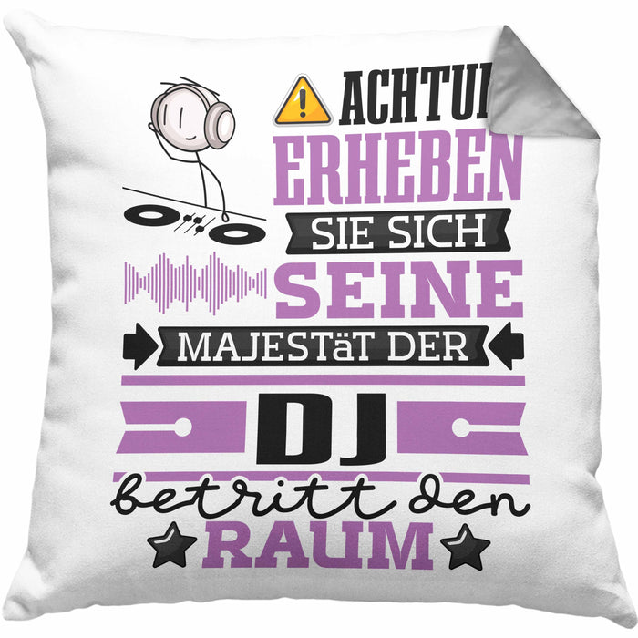 DJ Geschenk Kissen mit Füllung 40x40 Lustiger Spruch Erheben Sie Sich Der DJ Betritt den Raum (Grau) Grau Trendation