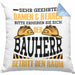 Bauherr Kissen mit Füllung 40x40 "Der Bauherr betritt den Raum" Geschenk für Bauherren Hausbesitzer Hausbauer (Grau) Blau Trendation