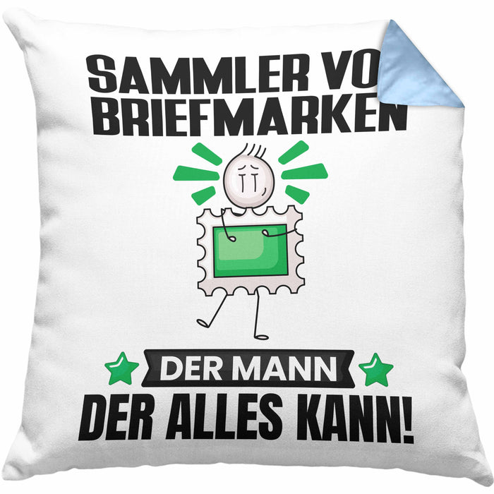 SammlervonBriefmarken Kissen mit Füllung 40x40 Geschenk für SammlervonBriefmarken Der Mann Der Alles Kann Geschenkidee zum Geburtstag (Grau) Blau Trendation