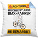 BMX-Fahrer Kissen mit Füllung 40x40 Geschenk Lustiger Spruch Geschenkidee für BMX-Fahrer Achtung Hochleistungs BMX-Fahrer Bei Der Arbeit (Grau) Blau Trendation