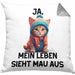 Dank Meme Kissen mit Füllung 40x40 Katzen Besitzer Wortspiel Ja Mein Leben Sieht Mau Aus Traurige Katze Geschenkidee Süße Katze (Grau) Grau Trendation