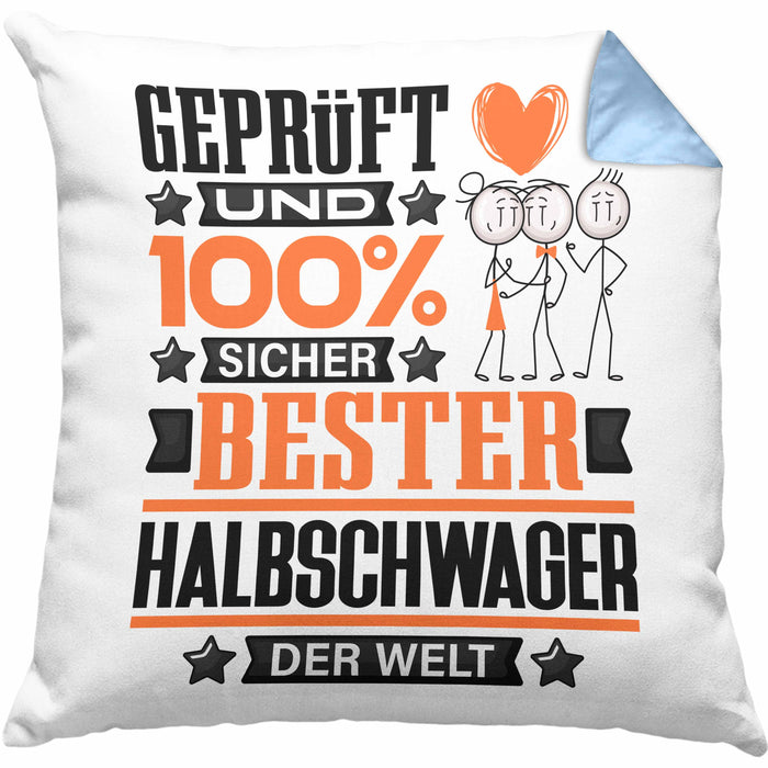 Halbschwager Geschenk Lustiger Spruch für Halbschwager Geschenkidee Bester Halbschwager Der WeltKissen mit Füllung 40x40 (Grau) Blau Trendation