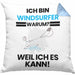Windsurfer Geschenk Kissen mit Füllung 40x40 Lustiger Spruch Ich Bin Windsurfer Warum Weil Ich Es Kann Geschenkidee Bester Windsurfer Geburtstag (Grau) Blau Trendation