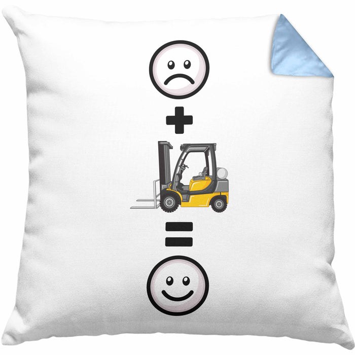 Gabelstapler Kissen mit Füllung 40x40 Geschenk für Lagerist Lagerarbeiter Lustige Geschenkidee :( + Gabelstapler = :) (Grau) Blau Trendation