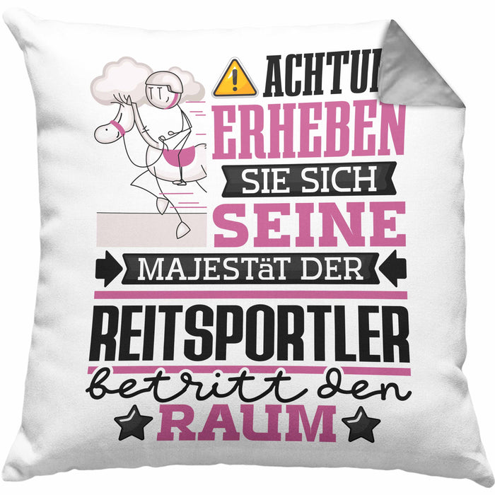 Reitsportler Geschenk Kissen mit Füllung 40x40 Lustiger Spruch Erheben Sie Sich Der Reitsportler Betritt den Raum (Grau) Grau Trendation