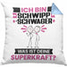 Schwippschwager Kissen mit Füllung 40x40 Geschenk für Schwippschwager Geburtstag Lustiger Spruch Was Ist Deine Superkraft (Grau) Blau Trendation