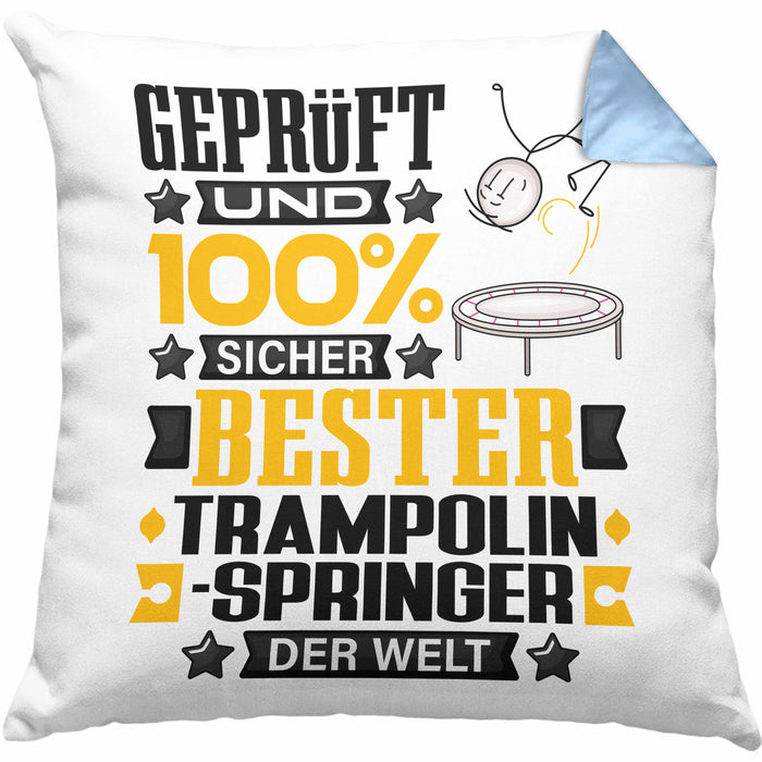 Trampolinspringer Geschenk Lustiger Spruch für Trampolinspringer Geschenkidee Bester Trampolinspringer Der WeltKissen mit Füllung 40x40 (Grau) Blau Trendation