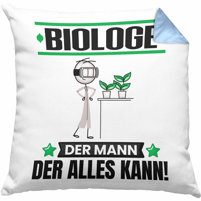 Biologe Kissen mit Füllung 40x40 Geschenk für Biologe Der Mann Der Alles Kann Geschenkidee zum Geburtstag (Grau) Blau Trendation