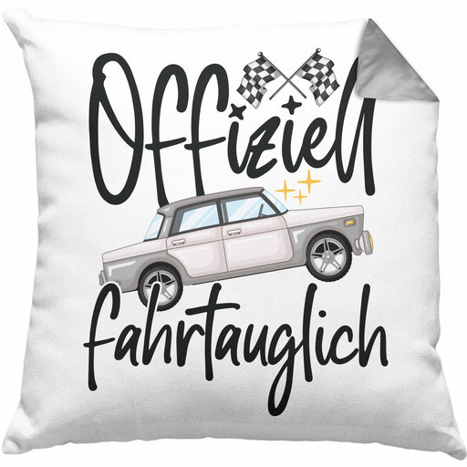 Führerschein Bestanden Geschenk Kissen mit Füllung 40x40 Bestandener Führerschein Offiziel Fahrtauglich Fahrschule (Grau) Grau Trendation