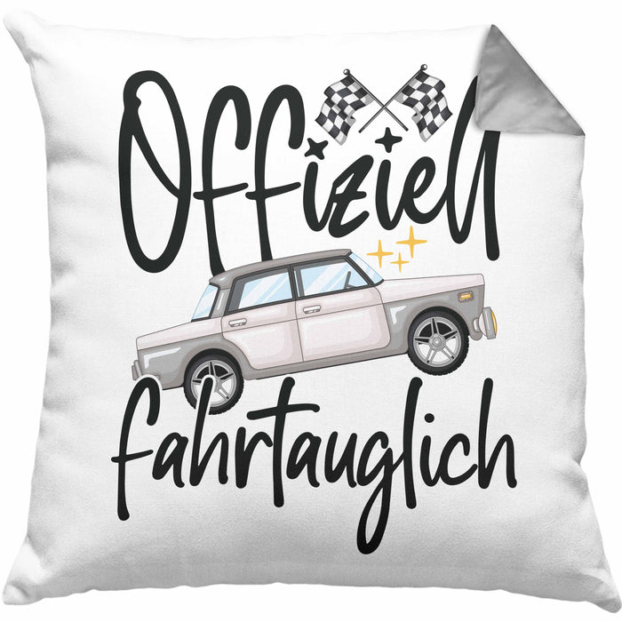 Führerschein Bestanden Geschenk Kissen mit Füllung 40x40 Bestandener Führerschein Offiziel Fahrtauglich Fahrschule (Grau) Grau Trendation