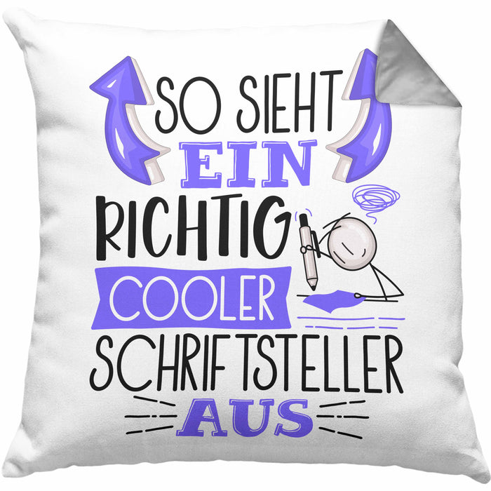 Schriftsteller Autor Kissen mit Füllung 40x40 Geschenk So Sieht Ein RIchtig Cooler Schriftsteller Autor Aus Geschenkidee Lustiger Spruch Geburtstag (Grau) Grau Trendation
