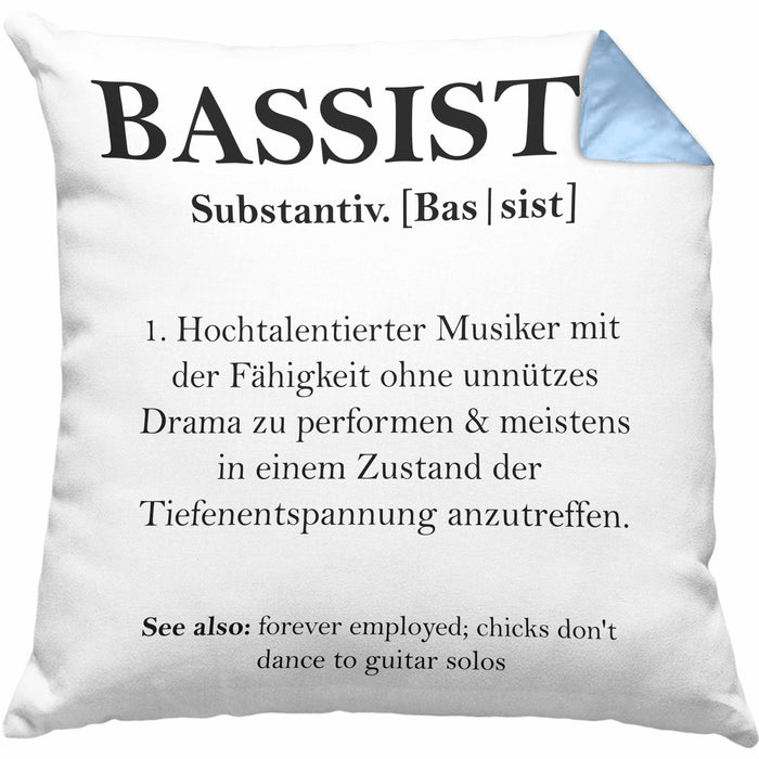 Bassist Kissen mit Füllung 40x40 Geschenk Definition Lustiger Spruch Bass-Spieler Geschenkidee (Grau) Blau Trendation