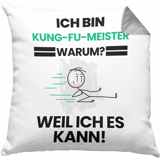 Kung-Fu-Meister Geschenk Kissen mit Füllung 40x40 Lustiger Spruch Ich Bin Kung-Fu-Meister Warum Weil Ich Es Kann Geschenkidee Bester Kung-Fu-Meister Geburtstag (Grau) Grau Trendation