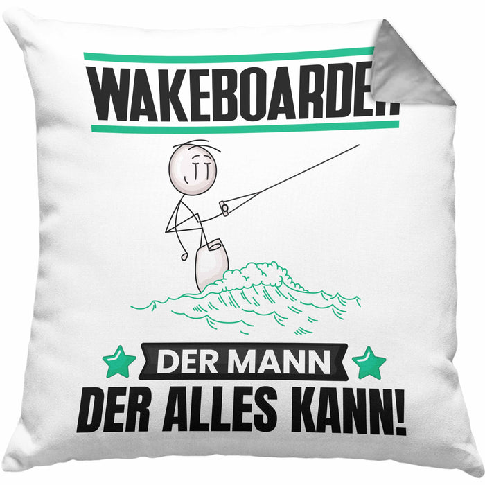 Wakeboarder Kissen mit Füllung 40x40 Geschenk für Wakeboarder Der Mann Der Alles Kann Geschenkidee zum Geburtstag (Grau) Grau Trendation