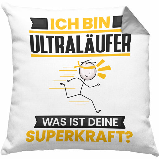 Ultraläufer Kissen mit Füllung 40x40 Geschenk für Ultraläufer Geburtstag Lustiger Spruch Was Ist Deine Superkraft (Grau) Grau Trendation