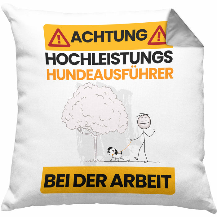 Hundeausführer Kissen mit Füllung 40x40 Geschenk Lustiger Spruch Geschenkidee für Hundeausführer Achtung Hochleistungs Hundeausführer Bei Der Arbeit (Grau) Grau Trendation